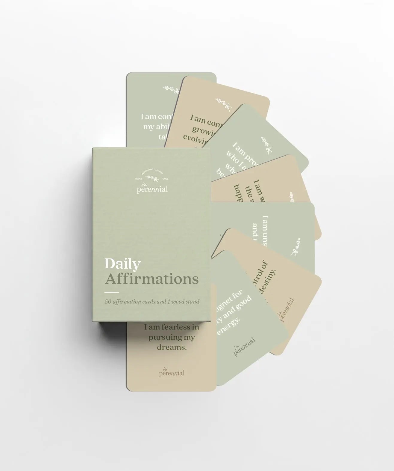 Daily affirmation card deck with wooden stand