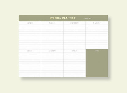 Weekly Planner Notepad - Olive