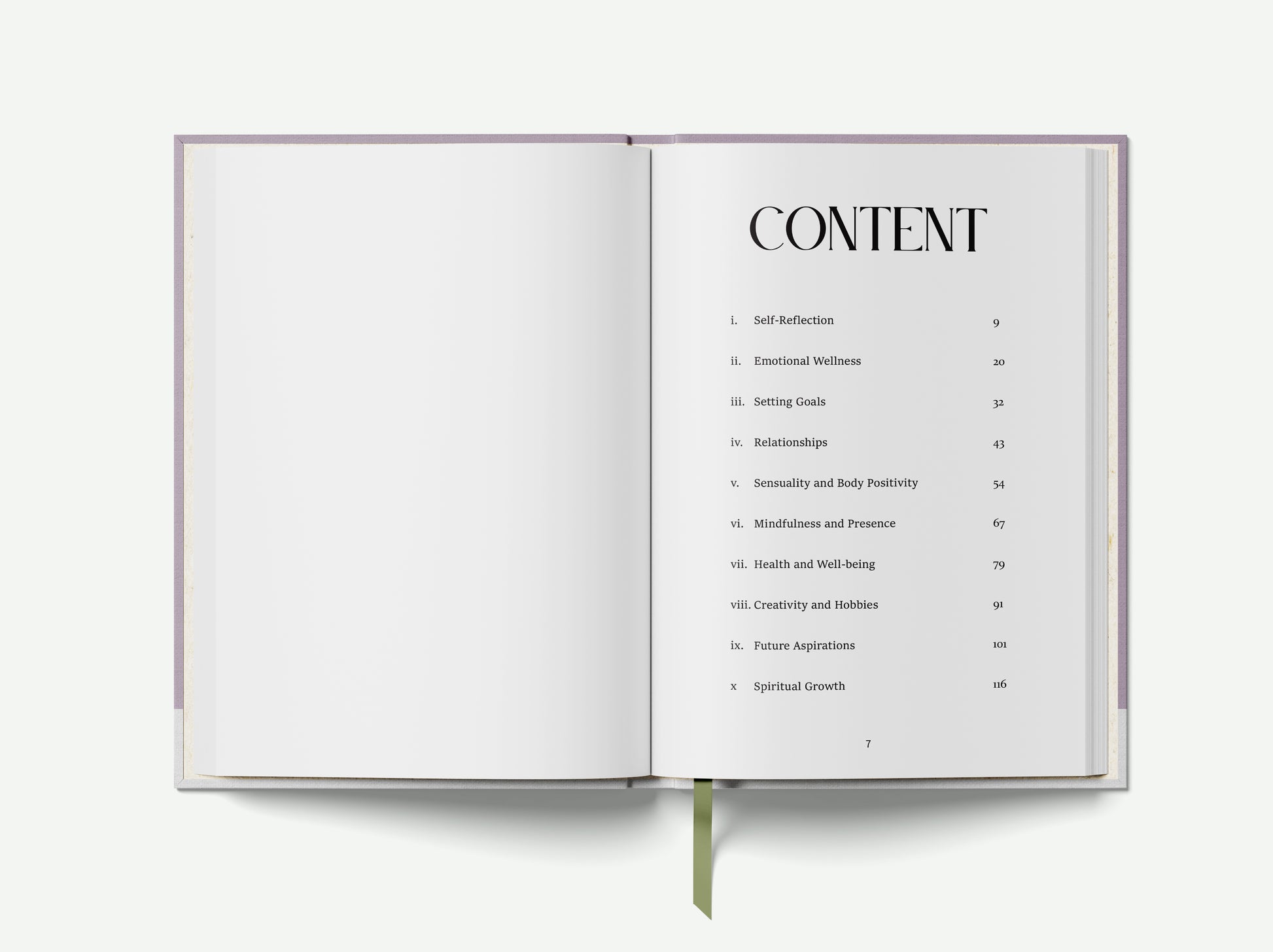 Open book showing a table of contents on a white background